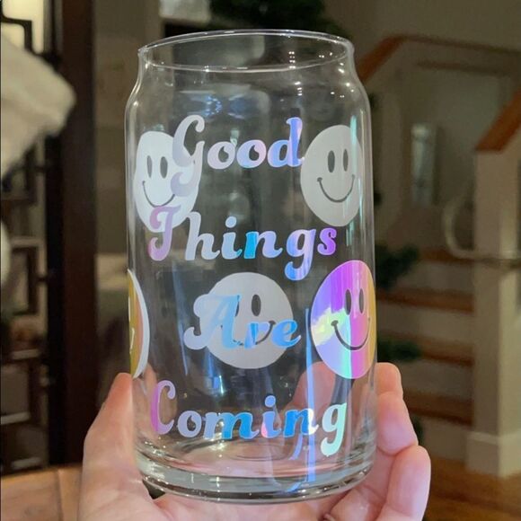 NWT WOOL + PEPPER CO. Good Things Holographic Glass Can Cup w/ Bamboo Lid - Picture 5 of 5